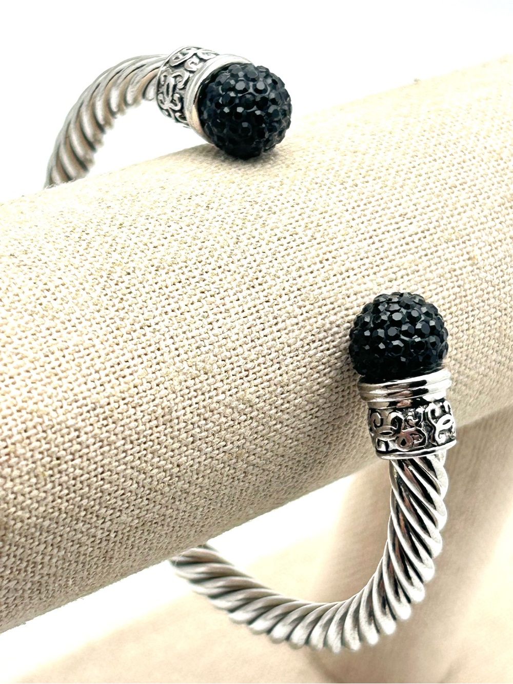 Silver Twist Cuff with Black Pave Ends